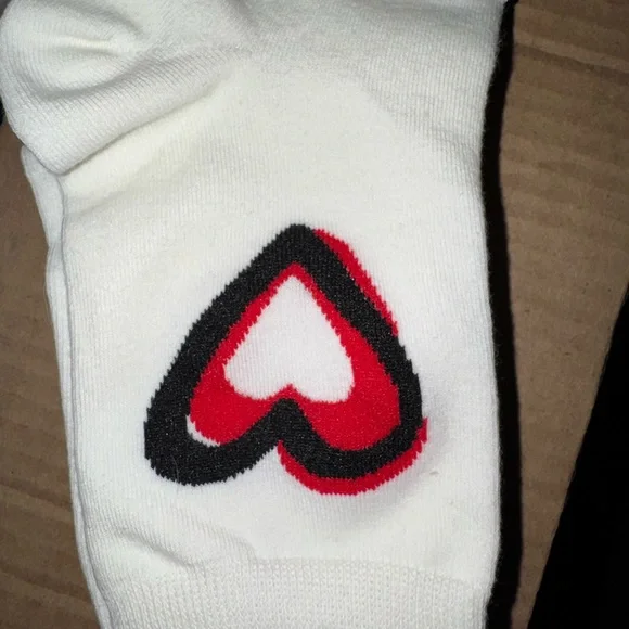 kate spade White Crew Socks with Red & Black Heart Accent - Picture 3 of 5